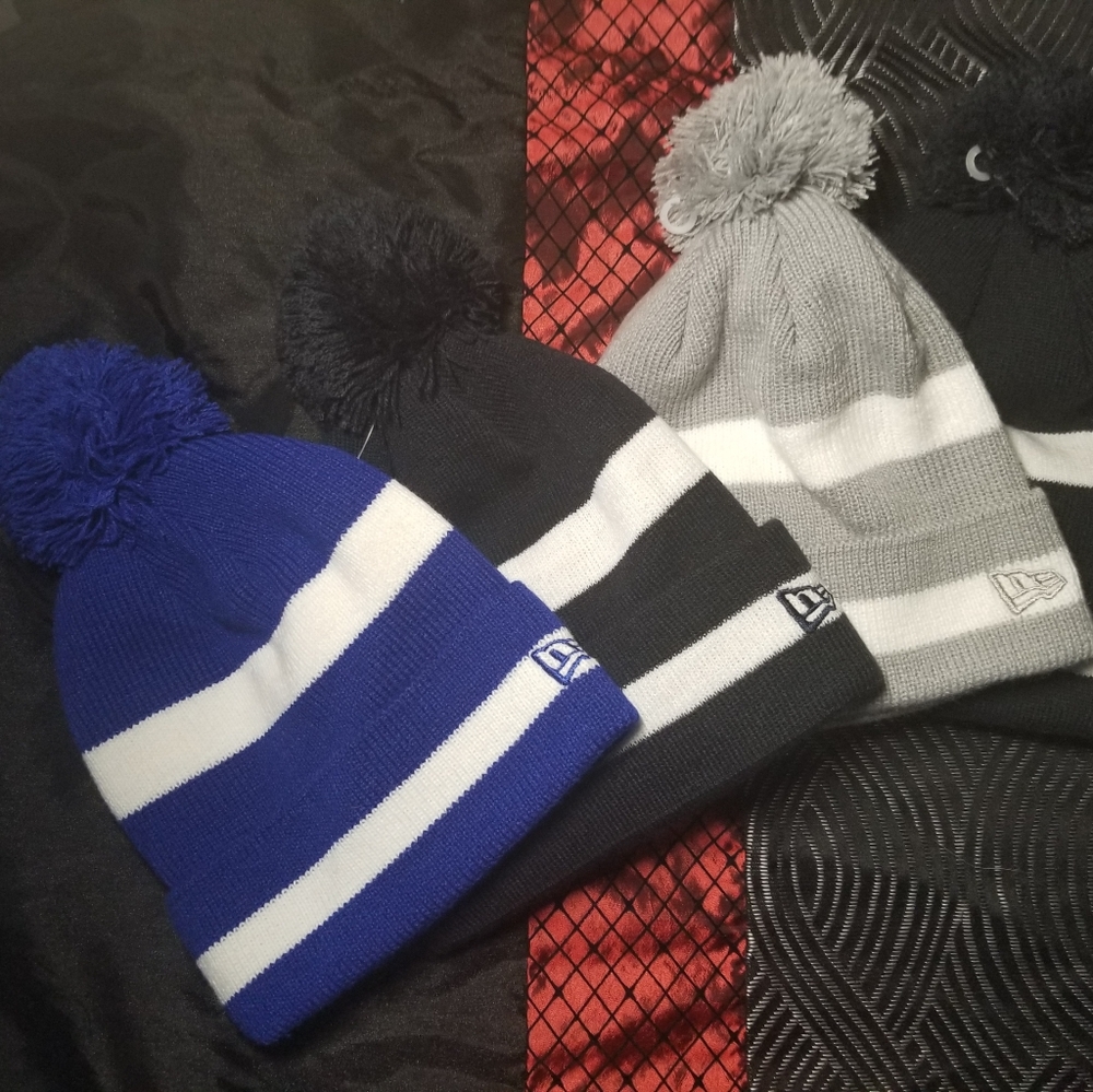 New Era Striped Puff Beanie cap hat